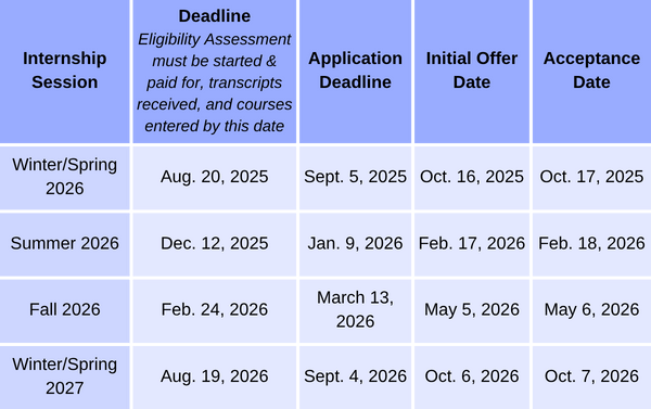 Child Life Internship Deadlines